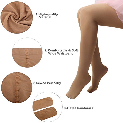 Bosowos Girls Footed Tights Dance Tights Ultra Soft Ballet Leggings for Kids Women 2 Pairs Suntan L - Thumbnail 2