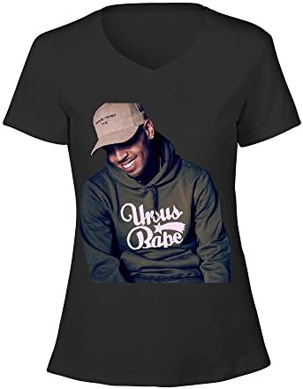 XPing American Singer Chris Brown Cotton V Neck T Shirt for Womens Black