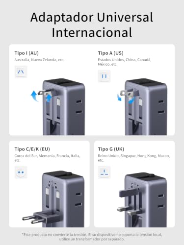 UGREEN 6 EN 1 Adaptador Enchufe Universal Viaje PD 45W 2 Tomas AC 2 USB C 2 USB A Cargador Adaptador Universal Tipo A I G C E K para EU UK USA Canadá Australia Tailandia Japón China