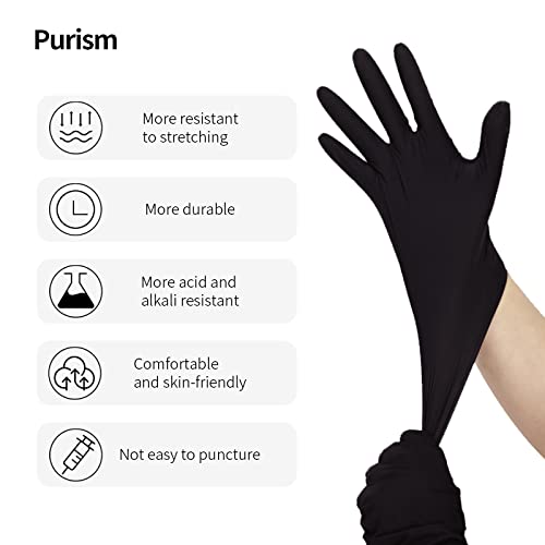 Purism Black Nitrile Gloves, 4mil, Size X-Large, 100 Pcs, Powder-free Latex free