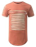 URBANCREWS Mens Hipster Hip Hop Ripped Zipper Crewneck T-shirt DUSTYPINK SMALL