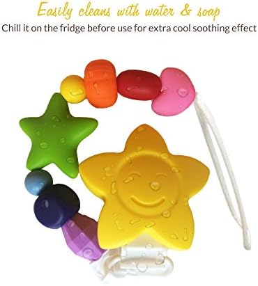 Lil' Teethers Pacifier Clip for Teething Baby. Easily attach to Mam, Soothie Pacifiers &amp; Teething toys. Made in FDA Facility with 100% Food Grade Silicone. BPA Free. Rainbow