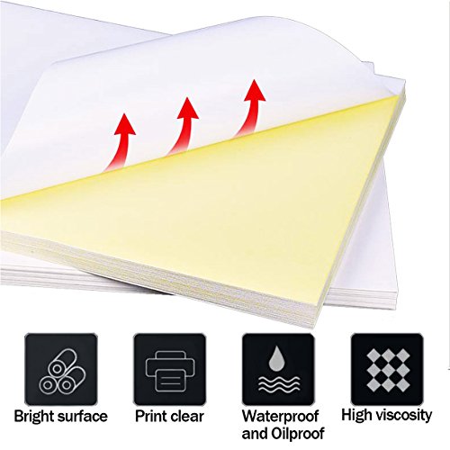65 Sheets Glossy Sticker Paper, A4 Self Adhesive Sticker Label Paper for Laser and Inkjet Printers by Hapree