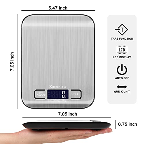 KitchenTour Food Scale, 5kg/11lb Multifunction Digital Kitchen Scale