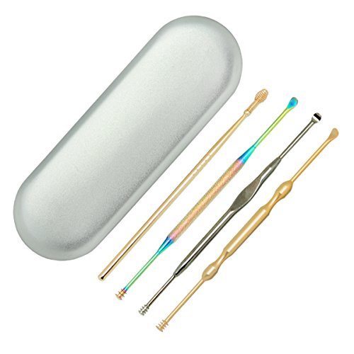 Spove Earwax Removal Curettes,Ear Hygiene Care Kits Ear Wax Remover Ear Pick Tool Sets, Stainless Steel,4pcs Ear Cleaning Tools in Metal Box