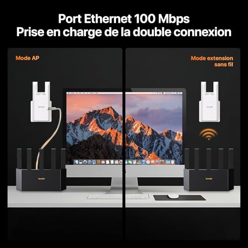 Répéteur WiFi, Amplificateur WiFi N300, WiFi Extender, WiFi Booster, 1 Port Ethernet, Couvre jusqu'à 90㎡, Compatible avec Les Box Internet, R10(Blanc)