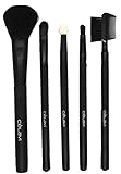 Celavi Professional Matte Black Makeup Brush 5PC Starter Set, Powder, Eyeliner, Concealer, Shading Sponge Brushes and Eyelash/Eyebrow Combo Comb