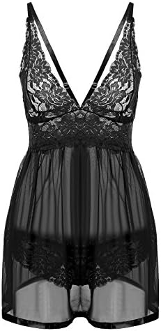 Women's Stretch Mesh Babydoll and Panty Set(XXL,Black)