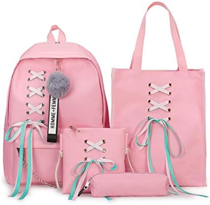 4 Pcs/Set Bowknot Ribbon Chain Backpacks Backpack Canvas Backpacks Leisure Travel Backpacks Backpacks For Teenage Girls School Bagpack