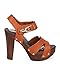 Women Leatherette Peep Toe Studded Wooden Chunky Heel Clog Sandal EB05 - Tan