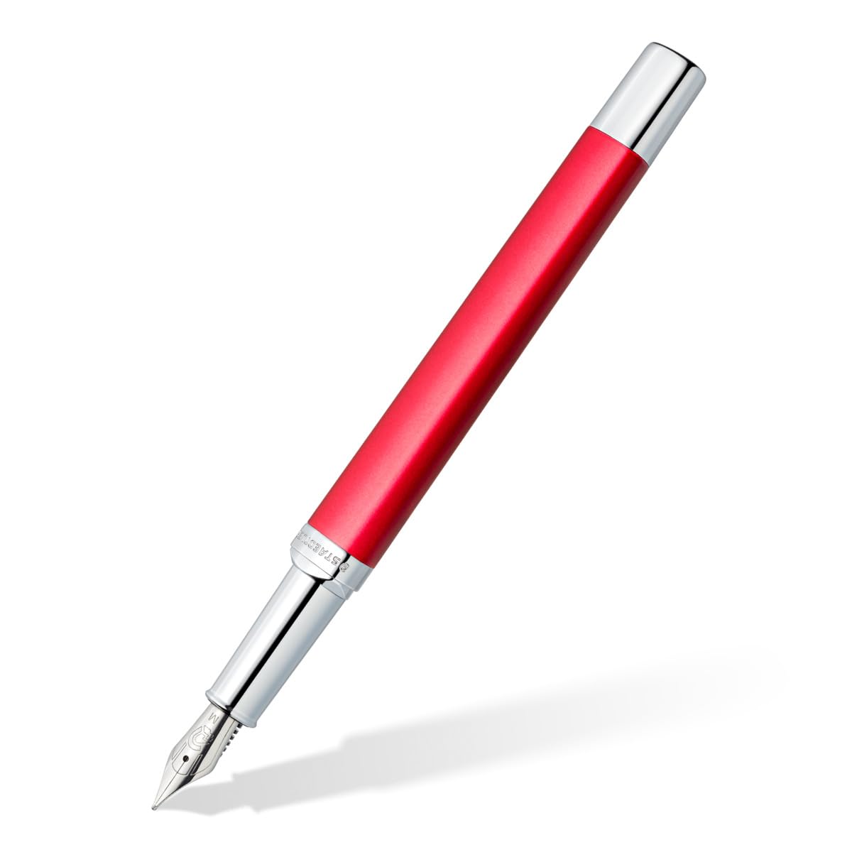 STAEDTLER Triplus 474 M02-3 Fountain Pen 474 M, Roaring Red, Premium Quality Metal Casing in Ergonomic Triangular Shape, Steel Nib M with Blue Ink Cartridge
