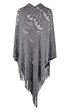 QZUnique Women's Sweater Cape Pullover Lace Shawl Tassles Knit Poncho-Like Wrap