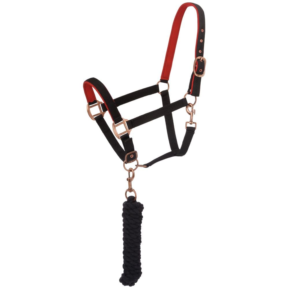 Tough 1 Neoprene padded Halter with Antique Hardware Lead Set, Black