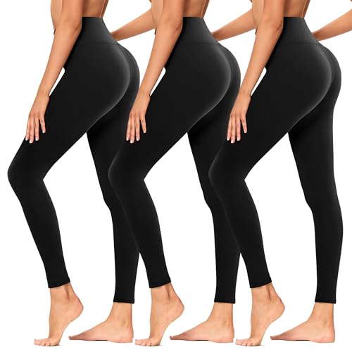 Tnnzeet High Waist Leggings Damen Elastische Leggins Weiche Sporthose Für Sport Gym, Schwarz/Schwarz/Schwarz, S-M