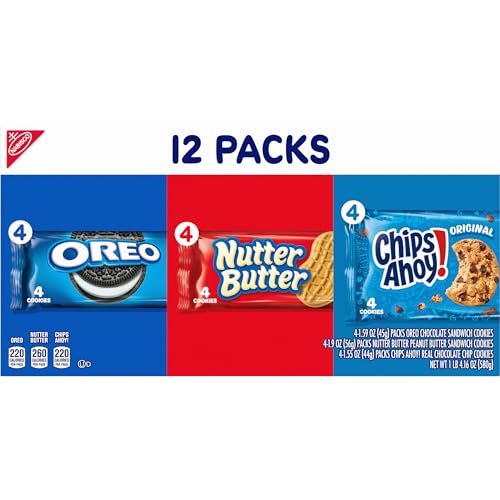 NABISCO COOKIE VARIETY PACK, OREO, NUTTER BUTTER, CHIPS AHOY!, 12 SNACK PACKS (4 COOKIES PER PACK)