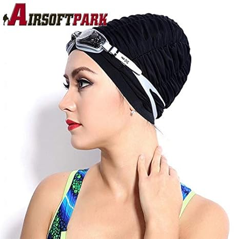 Swimming Caps Long Hair Swim Cap Pleated Cloth Fabric Bathing Hats