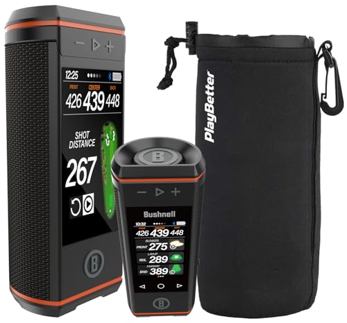 Bushnell Wingman HD Golf GPS Speaker Bundle - 3.5” Color HD Touchscreen, 360 Audio, 2 x 10 Watt Speakers, BITE Mount with PlayBetter Protective Wingman Pouch