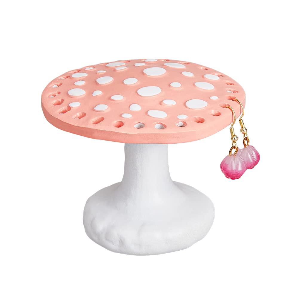 SUPERFINDINGS Pink 26 Hole Mushroom Earring Display Stand Resin Earring Rack Organizer Home Decor