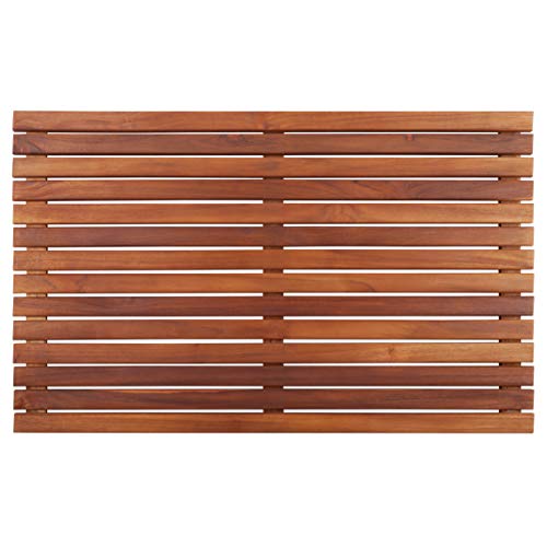 Nordic Style Teak Shower and Bath Mat - Heavy-Duty and Dark-Oiled for Indoor and Outdoor Use - Non-Slip Wooden Platform for Sauna, Pool, Hot Tub - 31.4 x 19.6-Inch Flooring Decor and Protector