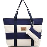 BG174; Women Canvas Chic Color Blocking Blue White Shoulder Handbag