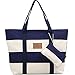 BG174; Women Canvas Chic Color Blocking Blue White Shoulder Handbag