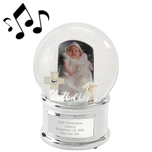 THINGS REMEMBERED Engraved Bless This New Baby Photo Musical Snow Globe