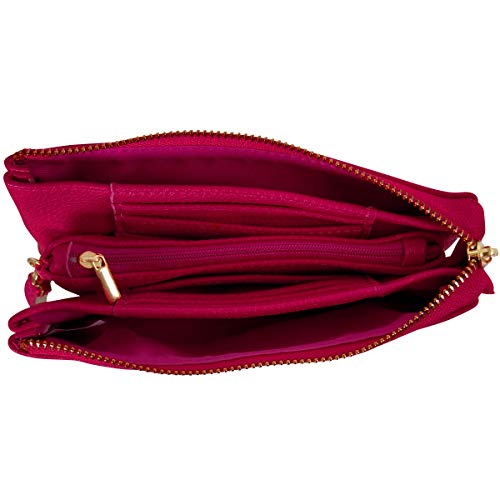 Humble Chic Vegan Leather Small Crossbody Bag or Wristlet Clutch Purse, Includes Adjustable Shoulder and Wrist Straps, Berry, Raspberry, Magenta, Dark Pink, Fuchsia - Thumbnail 6