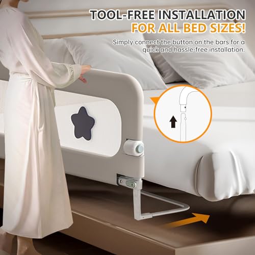BOOM Toddler Bed Rails for Crib, Foldable Bed Rail for Toddlers, Adjustable Heights Portable Bedrail Extra Tall Child Safety Side Railing Guards for Kids, for Queen Full King Twin Crib Bunk Size Bed