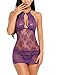 Avidlove Women Babydoll Lingerie Lace Chemise Halter Nightwear Teddy Dress Purple L