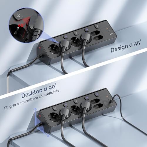 3M Power Strip with USB, 6 Power Sockets and 3 USB, PD 30 W Power Strip with Surge Protection, Electrical Power Strip with Switch for Desk, Office, Home