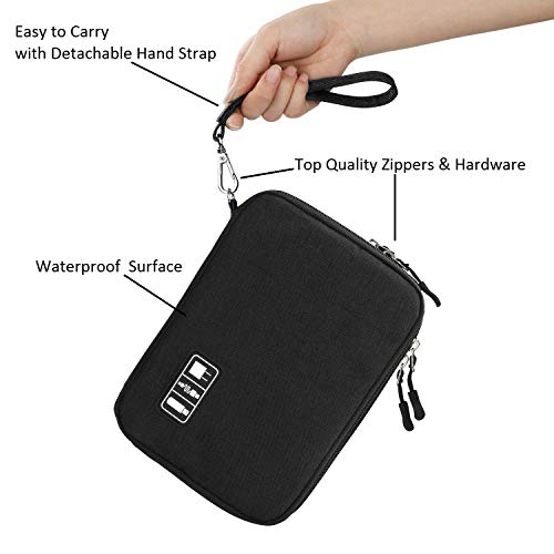 Electronic Organizer, Double Layer Travel Gadget Bag for USB Cable, SD Card, Hard Drive, Power Bank, iPad Mini, etc. with Free Bonus(1 SIM Card Adapter & 1 Velcro Roll) by Tqgoods