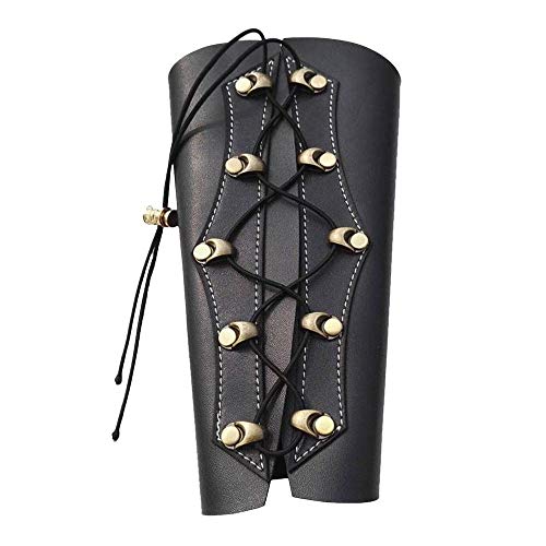 Refaxi Archery Armguard Traditional Cow Leather Bracer for Longbow and Recurve Bow (Black)
