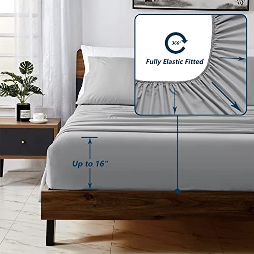 CozyLux King Seersucker Comforter Set with Sheets Light Grey Bed in a