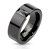 STR-0045 Stainless Steel Black IP Simple Band Ring with Rectagular Black Gem; Comes With Free Gift Box