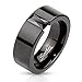 STR-0045 Stainless Steel Black IP Simple Band Ring with Rectagular Black Gem; Comes With Free Gift Box