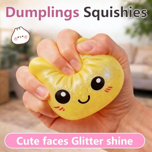 Beauenty 4PC Glitter Dumpling Squishy Toy - Soft Squeeze Stress Ball, Anxiety Relief Fidget Toy, Stretchy Sparkly Sensory Dumpling Squishy for Kids Teens