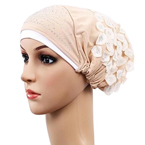 Boomboom Baseball Caps, Women Muslim Stretch Turban Hat Hair Loss Head Scarf Wrap Caps (Beige)