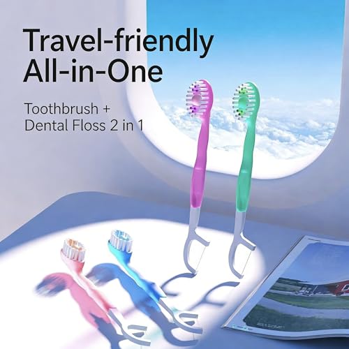 Travel Toothbrush with Mint Toothpaste, 5 in 1 Portable with Toothpaste Floss, Pick, Tongue Scraper Individually Wrapped, Travel Set (Mix, 26 Pcs)