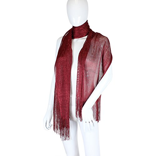 Shimmer and Shine Fringed Scarf, Burgundy