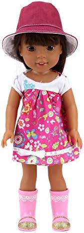 RainbowGirl Red Flower Pattern Dress and Hat for 14 inch 14.5 inch American Girl Doll Wellie Wishers Doll