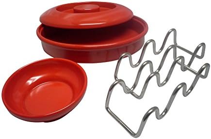 Taco Serving Set, Red Melamine, 2 Taco Holders, 1 Torilla Server, 1 Salsa Bowl