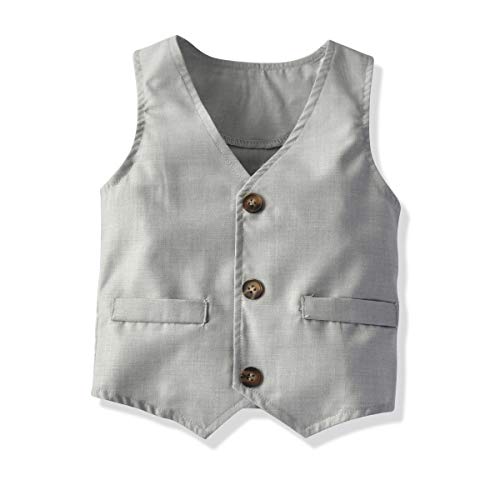 Little Boys Gentleman Formal Suit Set with Vest, Short Pant,Short Shirt, Bow Tie,Baby Boys Short Sleeve Wedding Clothes 4Pcs Outfit (Gary, 1-2T/80)