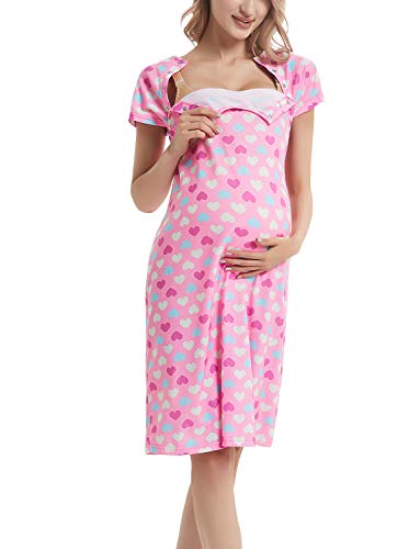 GINKANA Maternity Labor Delivery Gown Hospital Nightgown Nursing Nightdress with Matching Pillowcase