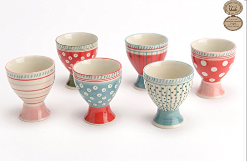 131509 Hand Painted Ceramic Egg Cup Holders, Set/6 Assorted Styles