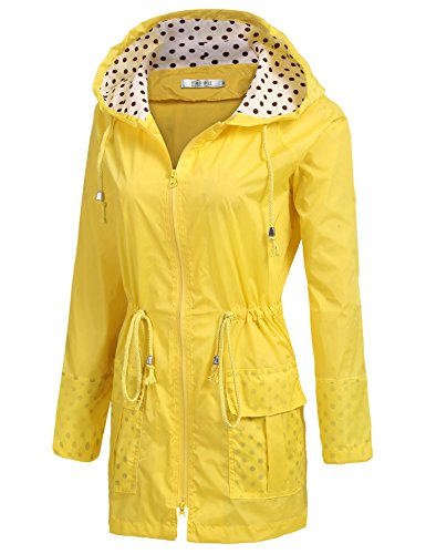Unibelle Waterproof Lightweight Rain Jacket Active Outdoor Hooded Raincoat for Women, Yellow, Large - Thumbnail 2