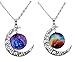 MJartoria Galaxy Pendant Necklace Set Retro Glass Ball Cabochon Moon Chain Necklace for Women