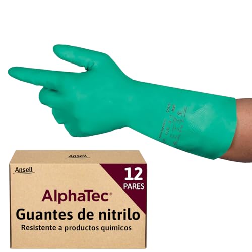 Ansell AlphaTec 37-675, Chemical Resistant Nitrile Gloves, Versatile Waterproof Work Gloves, Food Gloves & Cleaning Gloves with Superior Grip, Latex Free Gloves, Green Nitrile Gloves X-Small, 12 Pairs