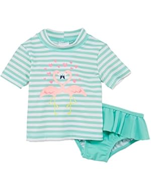 Carters Infant Girls Mint Swimming Suit Flamingo Rash Guard Cover Up Swim