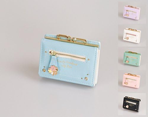 Amazon ピンクミニスター フラワー チャーム がま口 財布 子供 キッズ 女の子 ウォレット 可愛い 長財布 二つ折り 子供用 フェイクレザー 2つ折り かわいい キラキラ ストーン 使いやすい ライトブルー 財布