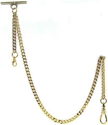 Albert Chain Gold Color Pocket Watch Chains for Men with T Bar Swivel Clasp and Lobster Clasp AC33